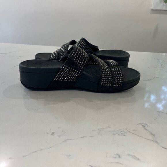 Vionic Alexis Sandals Women's 8 Grey Suede Rhinestone Strappy Slide Platform - Picture 1 of 11